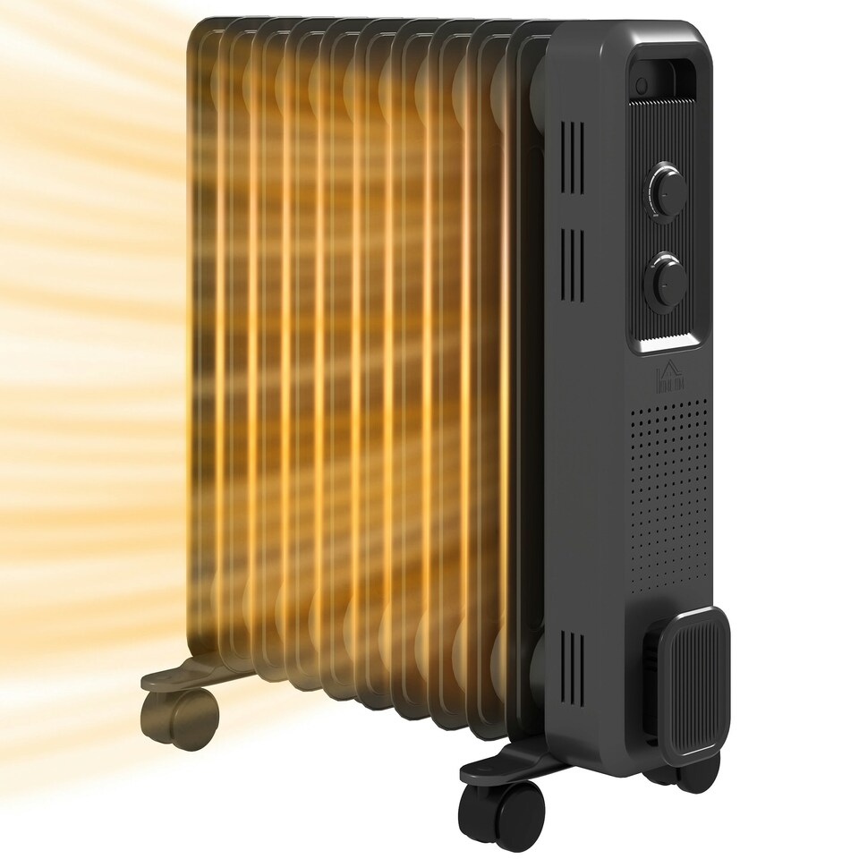 image 1 of HOMCOM Oil Filled Radiator Portable Heater W/ 11 Fin, 3 Heat Settings, Grey