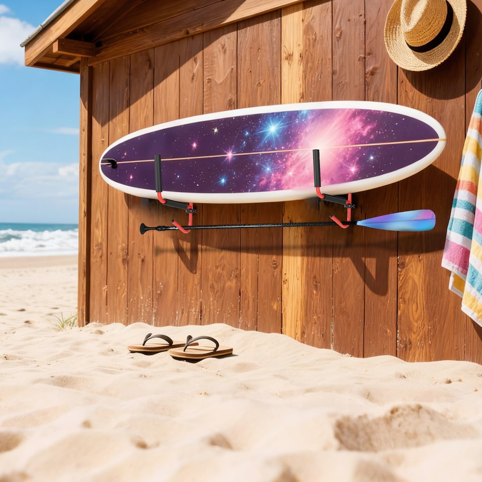 image 1 of HOMCOM Kayak Canoe Heavy Duty Wall Mounted Storage Holder Rack Heavy Duty Storing Hangers Red