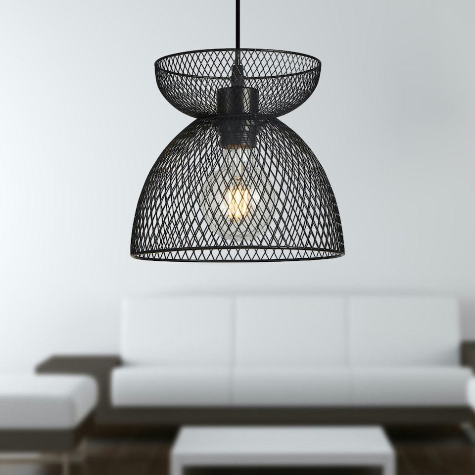 image 1 of First Choice Lighting Cassidy Medium Layered Black Mesh Ceiling Pendant Light Black
