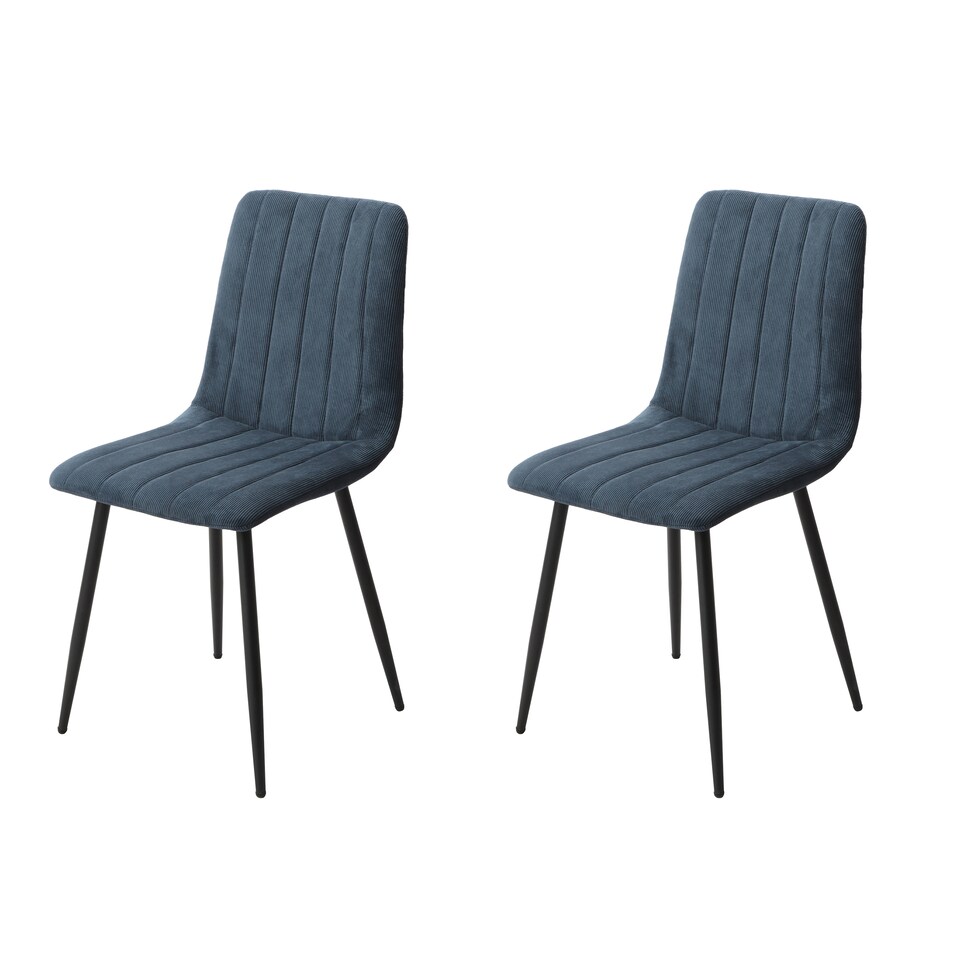 image 1 of Pair of Aspen Cord Fabric Straight Stitch Compact Dining Chairs with Black Tapered Metal Legs | Blue | Blue | 1