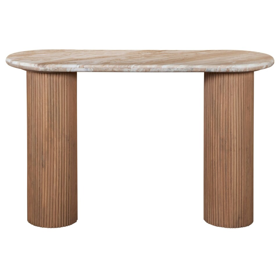 image 1 of Bundi Natural Marble & Wood Pedestal Console Table Brown