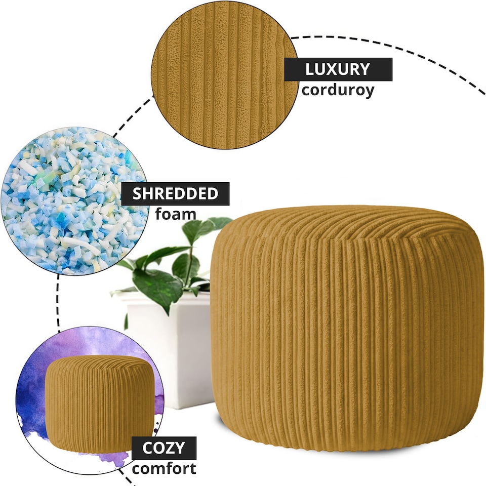 image 1 of Mustard Jumbo Cord Footstool Oval Pouffe, Corduroy Ottoman Bean Bags 40cm x 35cm