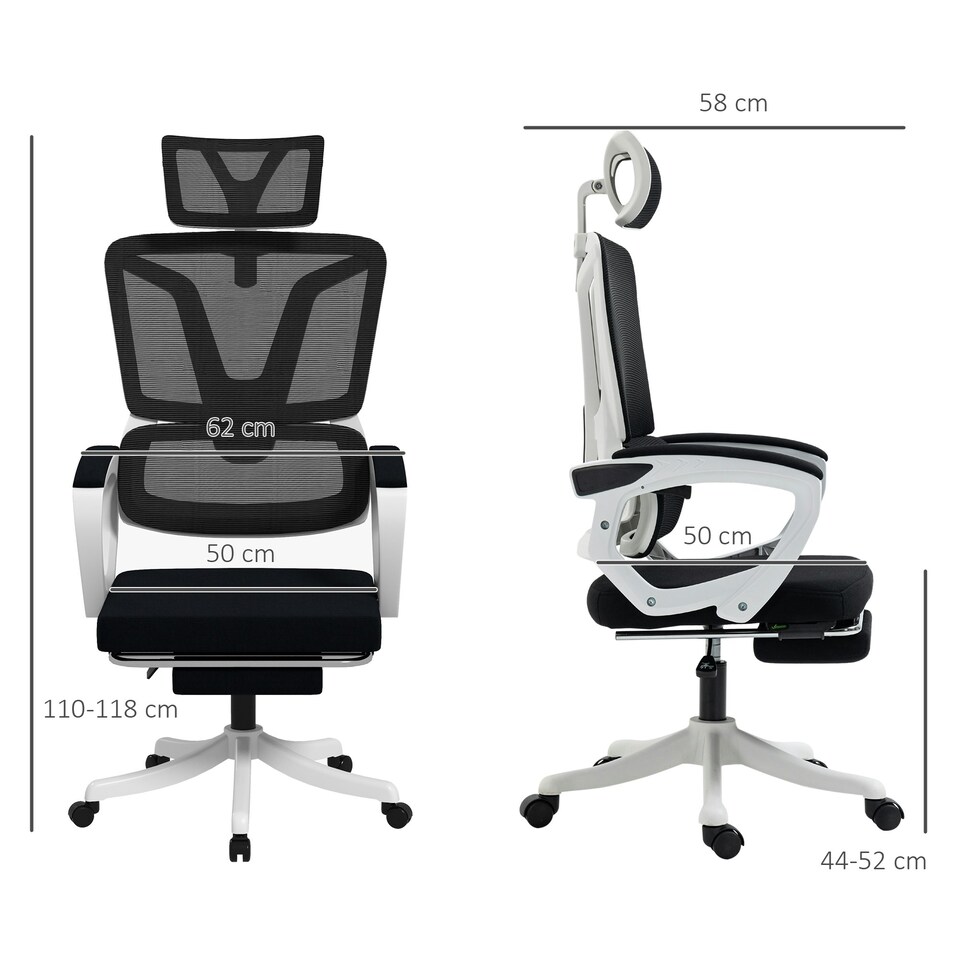 image 1 of Vinsetto Mesh Office Chair for Home with Lumbar Support, Arm, Footrest, Headrest