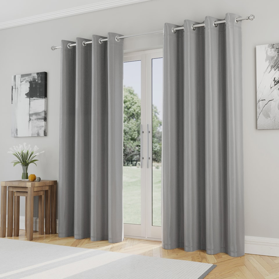 image 1 of Enhanced Living Nightfall Plain Supersoft Grey Thermal Blockout Eyelet Curtains (PAIR) - 90 x 90 inch (229 x 229cm)