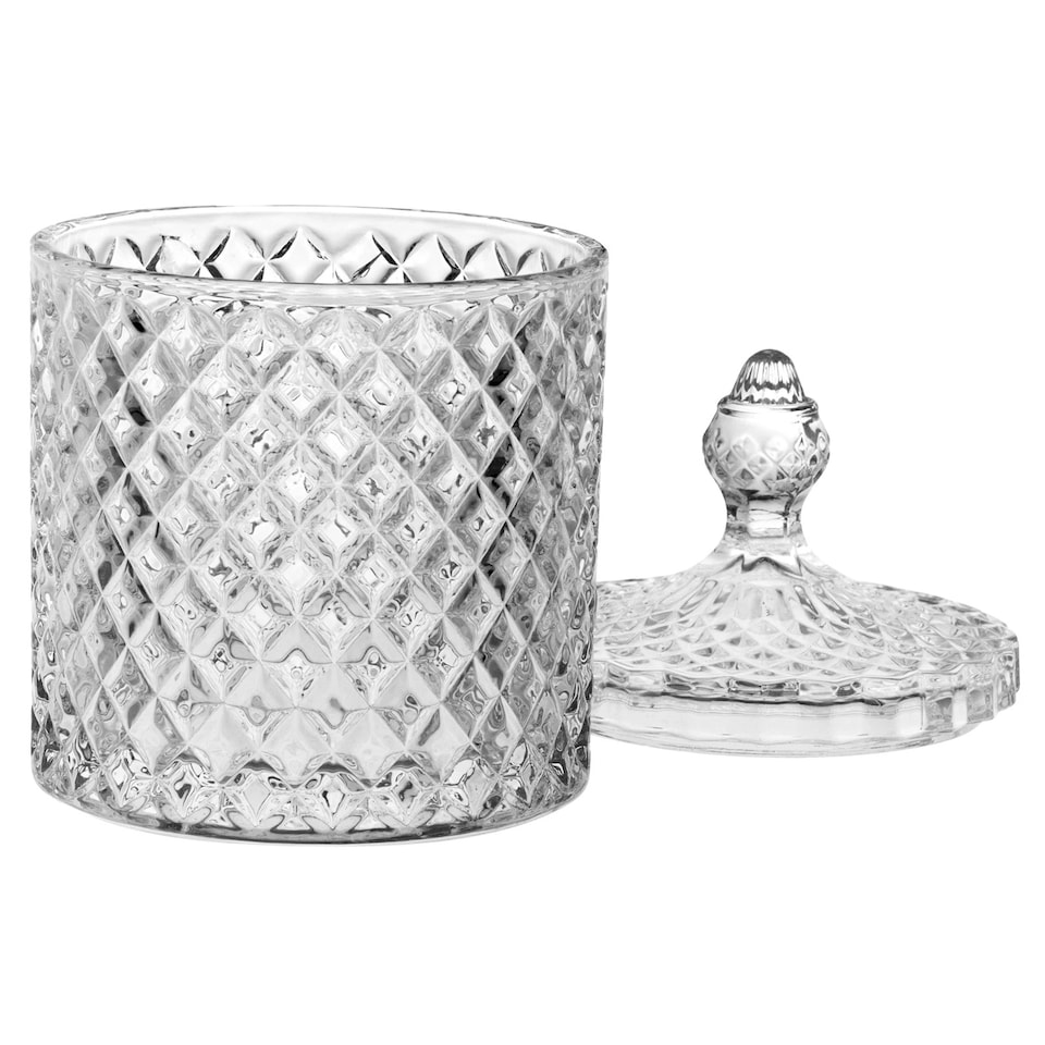 image 1 of Glass Round Sweet Sugar Jar Dish Bowl with Lid Crystal Effect Decorative Wedding | Clear | Clear | 530ml
