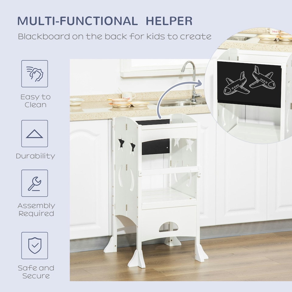 image 1 of HOMCOM Kids Step Stool Toddler Kitchen Stool with Blackboard Lockable Handrail