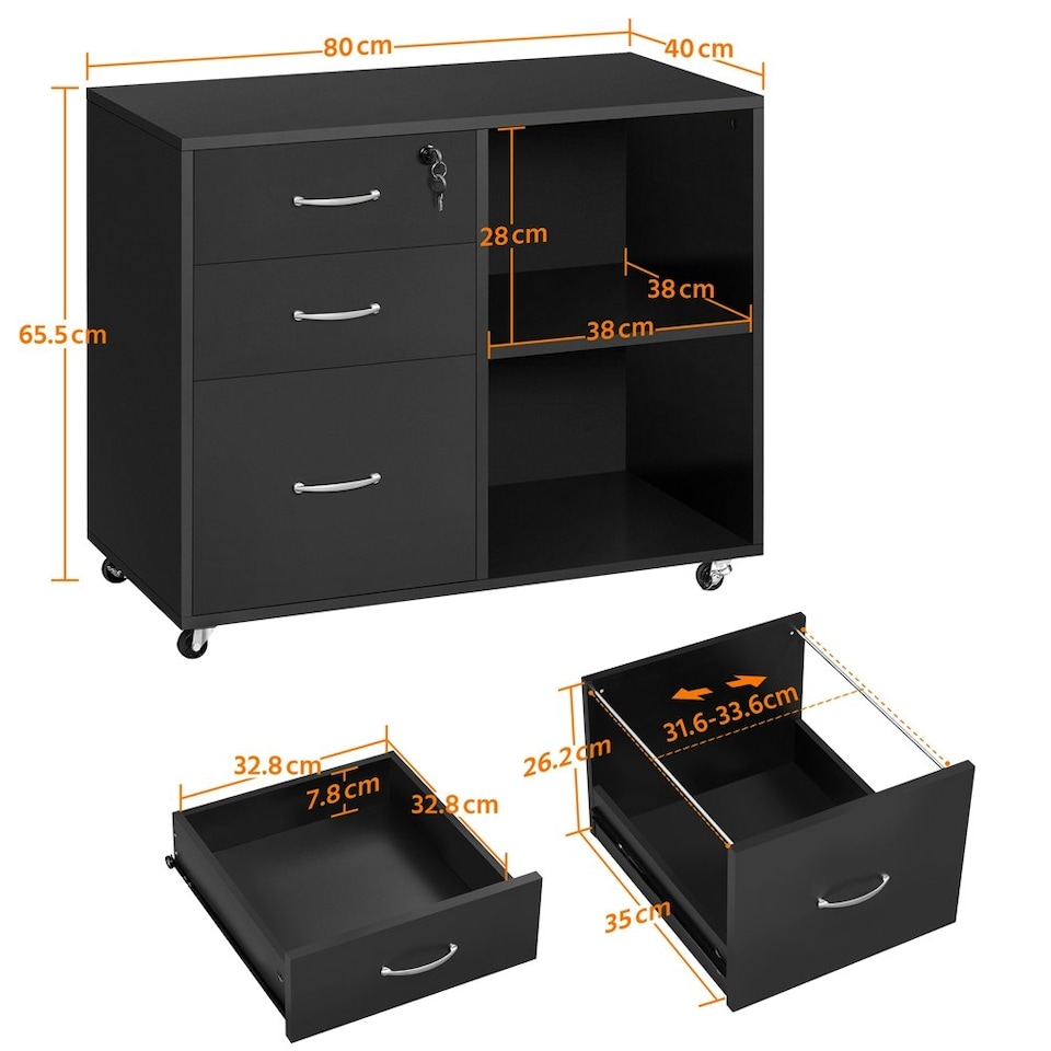 image 1 of Yaheetech 3-Drawer and 2- Open Shelf Vintage File Cabinet