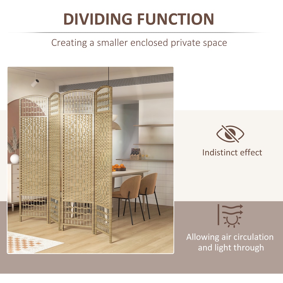 image 1 of HOMCOM 4 Panel Folding Room Divider, Freestanding Privacy Screen, Natural