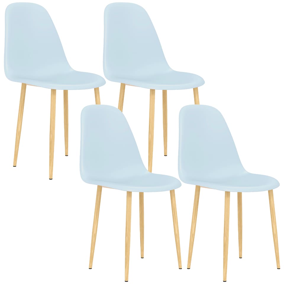 image 1 of HOMCOM Modern Dining Chairs Set of 4, Kitchen Chairs with Backrest and Steel Legs for Dining Room, Living Room, Light Blue | Blue