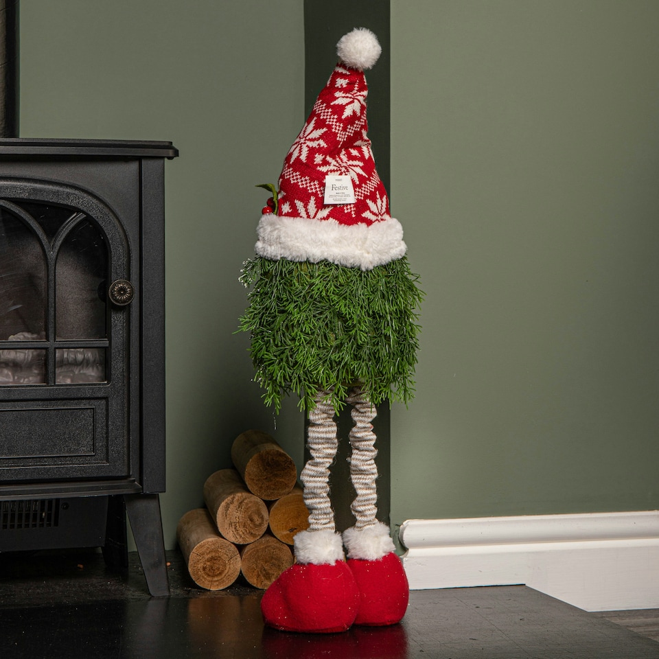 image 1 of 76cm Red and White Christmas Tree Standing Gonk with Snowflake Hat and Extendable Legs