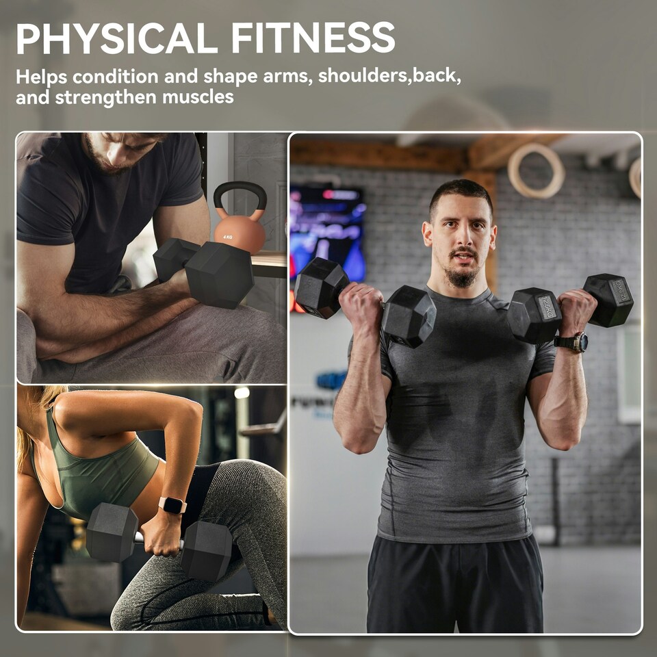 image 1 of HOMCOM 2x12.5KG Rubber Hex Dumbbell Portable Hand Weights for Home Gym