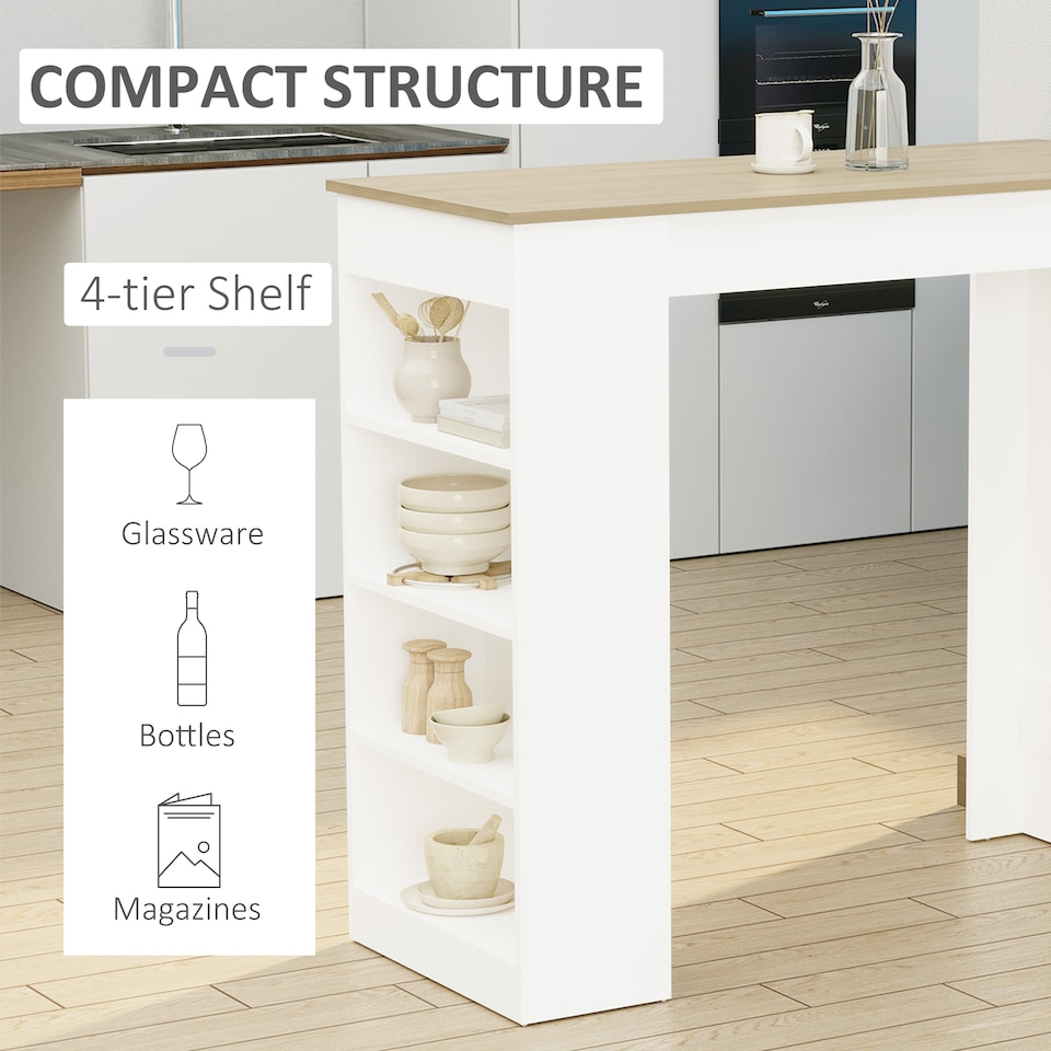 image 1 of HOMCOM Bar Table Coffee Table Kitchen Dining Table with 4-Tier Shelf Natural