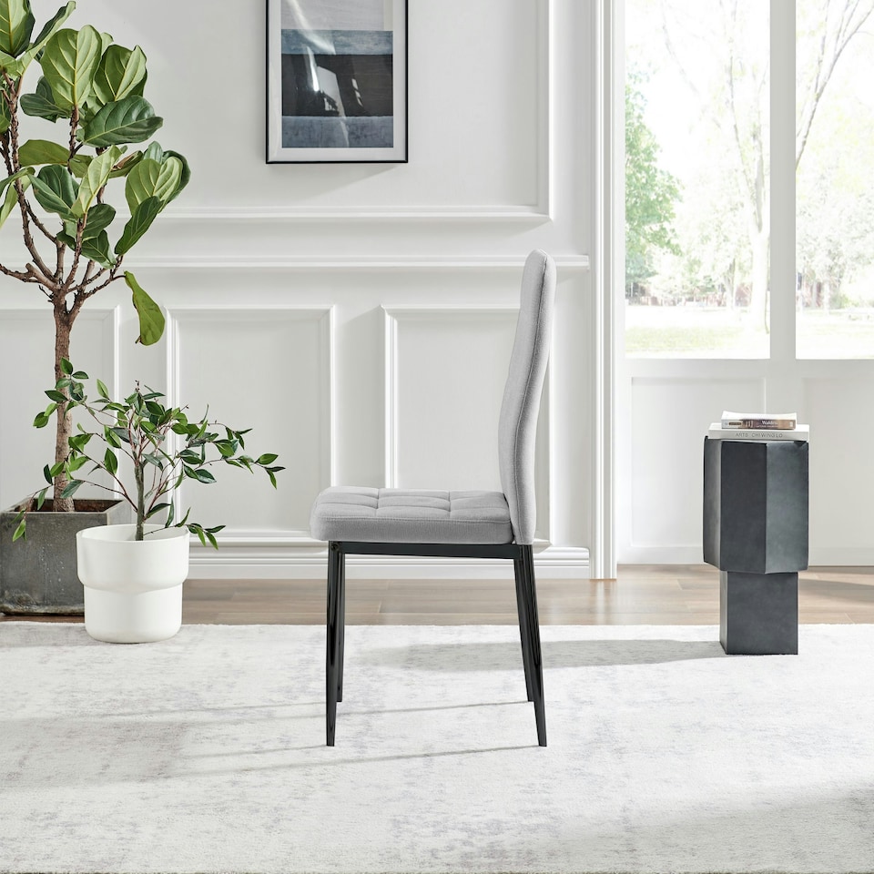 image 1 of Furniturebox Paloma 2x Grey Fabric Black Legs Dining Chair