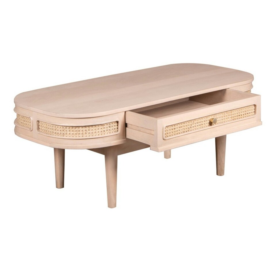 image 1 of Carlester Cane And Wood 1 Drawer Coffee Table | Brown