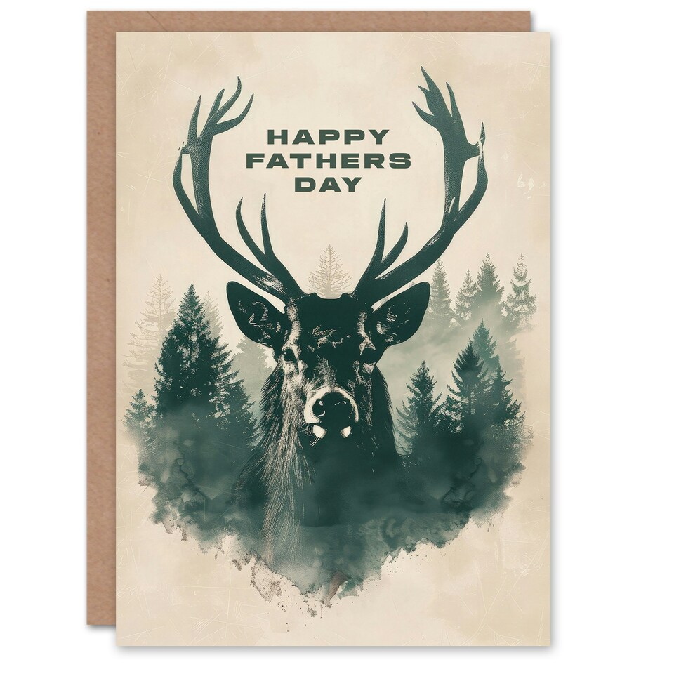 image 1 of Fathers Day Highland Stag Scottish Forest Dad Card