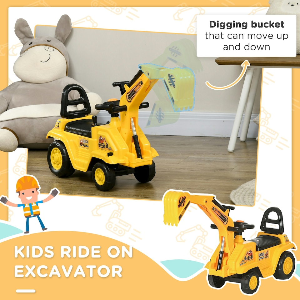 image 1 of HOMCOM 2 in 1 Kids Ride On Tractor with Buckle, for 1.5-4 Years Old, Yellow