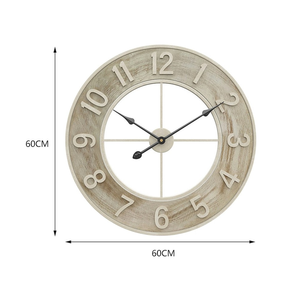 image 1 of Living and Home Round Wood Grain Metal Wall Clock