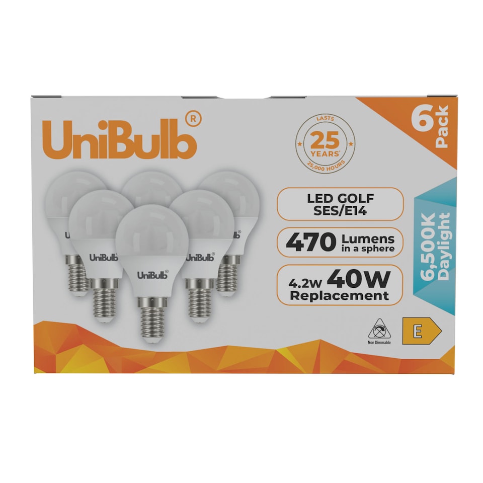 image 1 of UniBulb LED Golf Ball E14 470lm 4.2W 6500K (Daylight) Light Bulb - Pack of 6 | White | Daylight | 6
