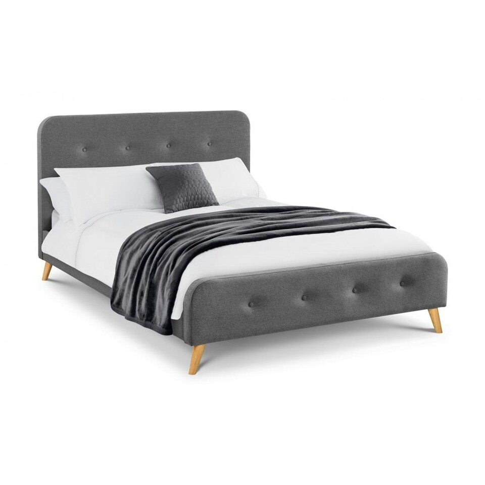 image 1 of Grey Linen Curved Retro Fabric Bed - King 5ft (150cm)