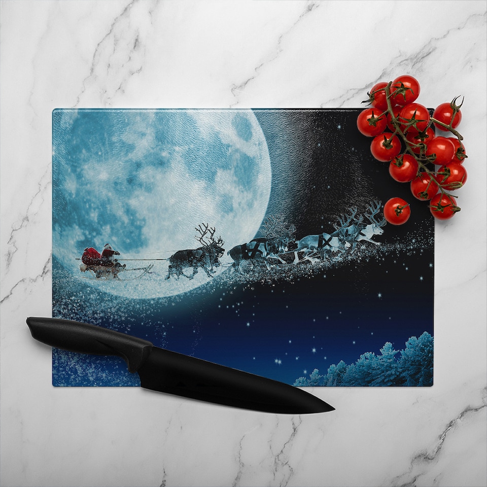 image 1 of Magic Santa'S Sleigh Dining Glass Chopping Board | Multi