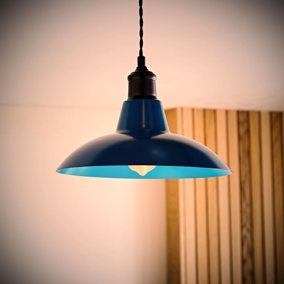 image 1 of ValueLights Civic French Blue Metal Ceiling Light Shade & Bulb | Blue