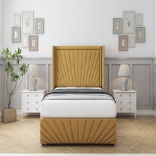 Sloomy Rutherford Mustard Plush Divan Bed With Mattress No Drawers With 54" Wingback Headboard & 12" Matching Footboard 5' King | Gold | Mustard | King | 1