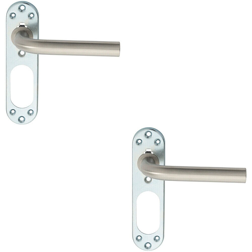 Loops 2x PAIR Straight Lever on Steel Inner Backplate 168mm Door Handle Satin Steel in Metallics