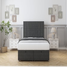 Sloomy Kingsley Graphite Dumfries Ottoman Bed Base With 26" Strutted Headboard 6' Super King | Grey | Graphite | Super King | 1
