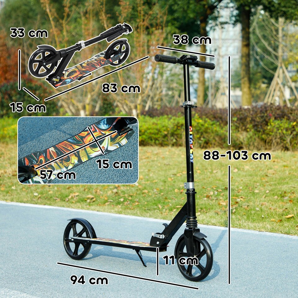 image 1 of AIYAPLAY Kids Scooter, Foldable Kick Scooter w/ Adjustable Handlebar, Black