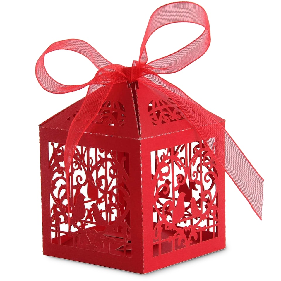 image 1 of Love Birds Wedding Favour Boxes with Organza Ribbon Gift Boxes - 50pcs