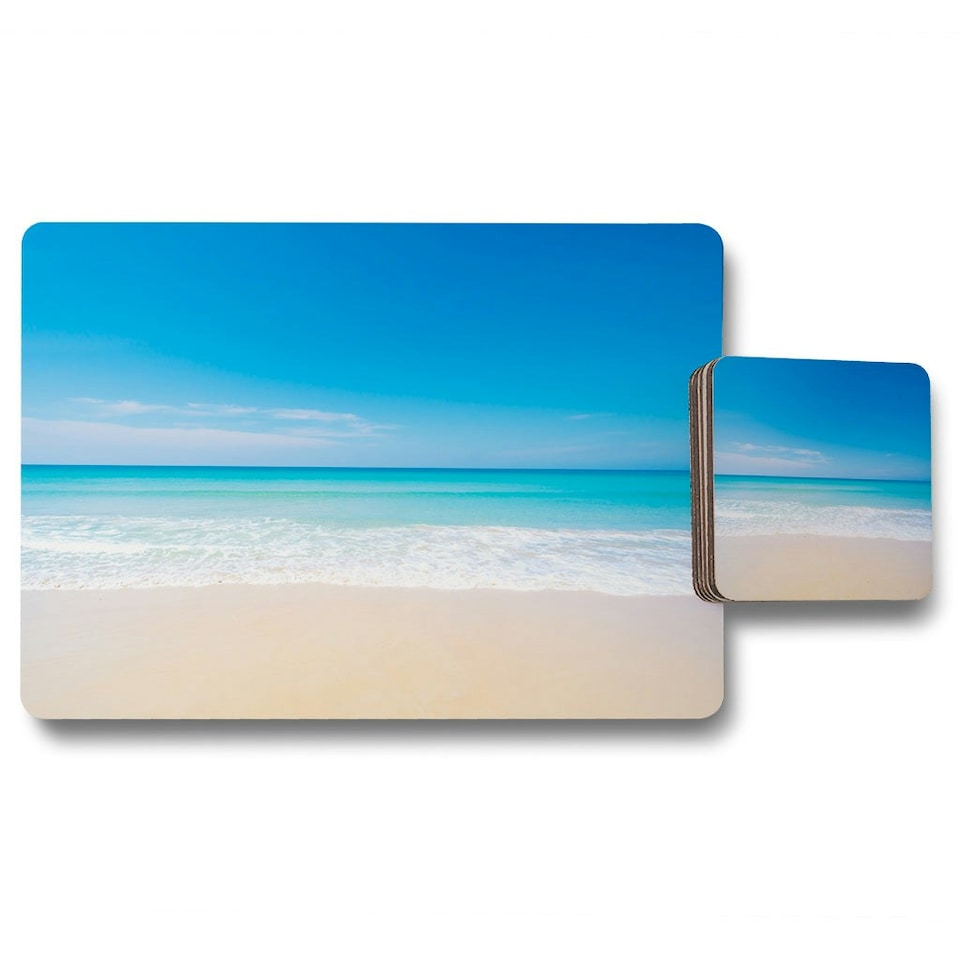 image 1 of Nature landscape view of beautiful tropical beach and sea in sunny day (Placemat & Coaster Set)