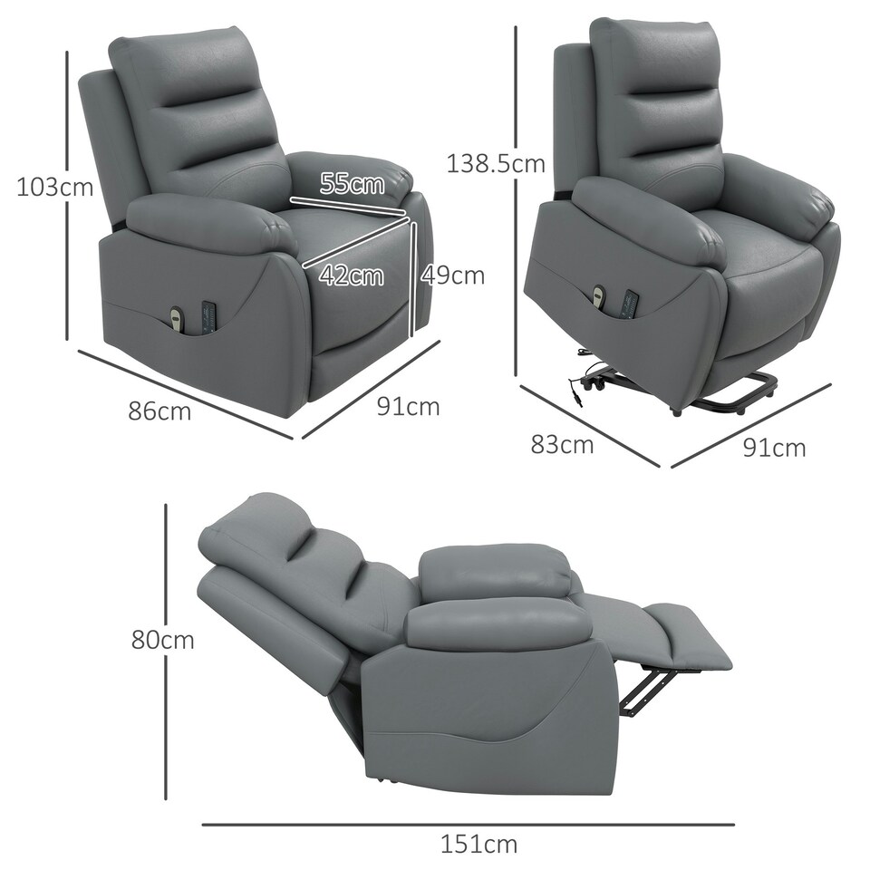 image 1 of HOMCOM Power Lift Recliner Chair Reclining Armchair for Living Room, Grey Grey