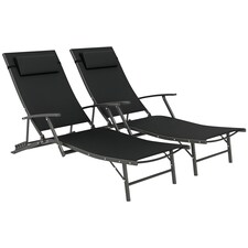 Outsunny Set of 2 Garden Sun Loungers, Folding Chaise Lounge Chairs, Black 