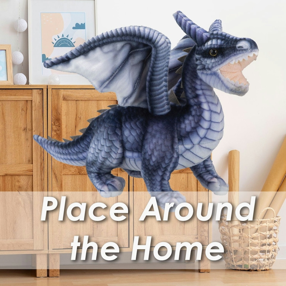 image 1 of Dragon Grey Soft Toy Realistic Looking Dragon Plushe Cuddly Fantasy 25cm Grey