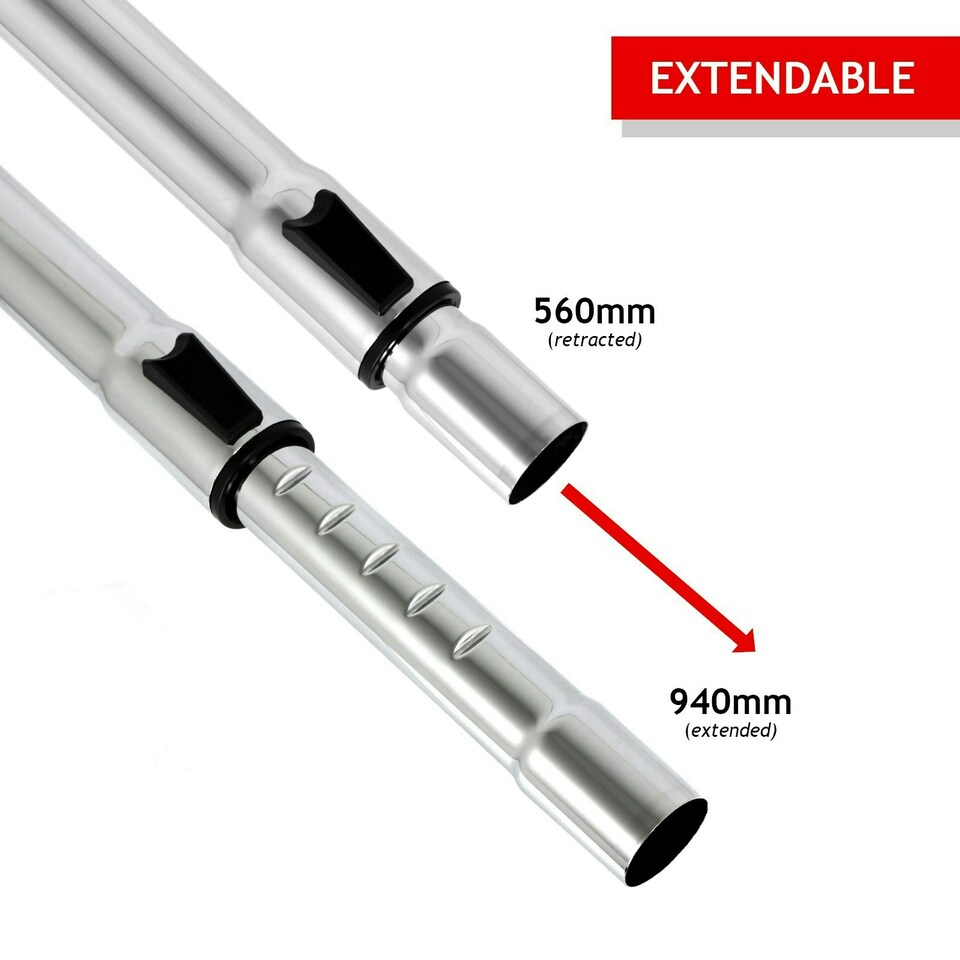 image 1 of SPARES2GO Vacuum Cleaner Adjustable Telescopic Tube Extension Rod Wand Pipe (35mm) Silver
