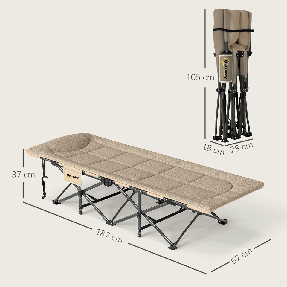 image 1 of Outsunny Camping Bed for Adults with Cushion, Headrest, Side Pocket, Grey 