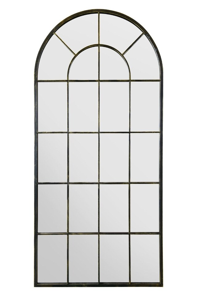 image 1 of The Arcus - Antique Black Framed Arched Window Garden Mirror 71"x33.5" 180x85CM | Black