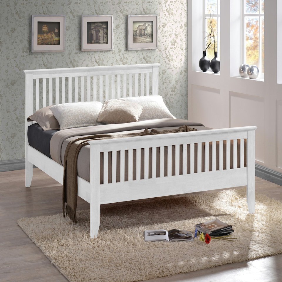 image 1 of 3ft Single White Shaker Wood Wooden Bed Frame Bedstead High Foot End