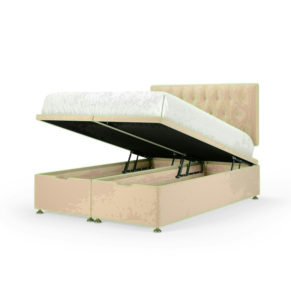 Natural Plush Velvet Ottoman Base and Lona Headboard Single | Multi
