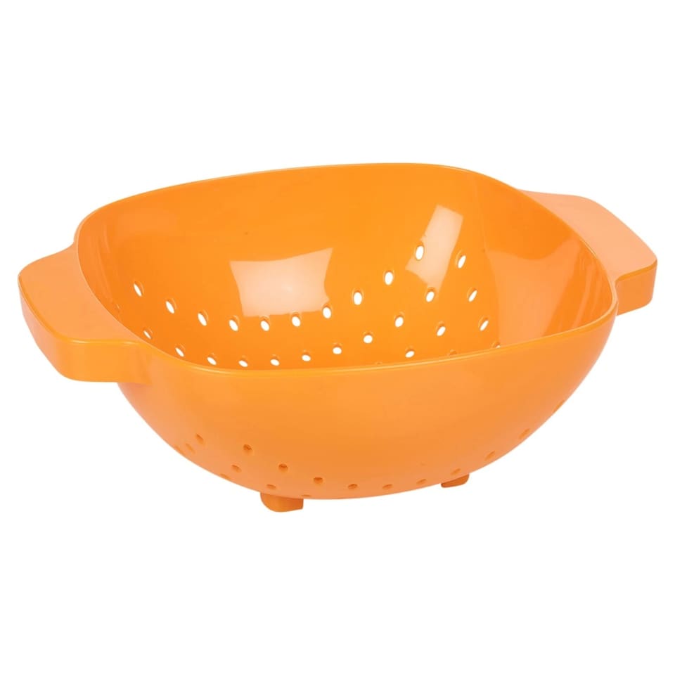 image 1 of Plastic Colander Sieve Mesh Food Pasta Rice Veg Washing Strainer Kitchen Basket | Orange | Orange