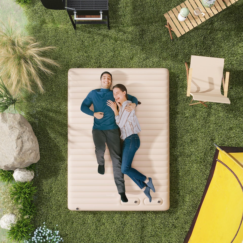 image 1 of Outsunny Double Air Bed Inflatable Mattress, 195 x 140 x 10cm, White