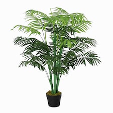 Outsunny 125cm4FT Artificial Palm Plant Decorative Tree with Nursery Pot, Fake Plastic Indoor Home Office Decor, Green