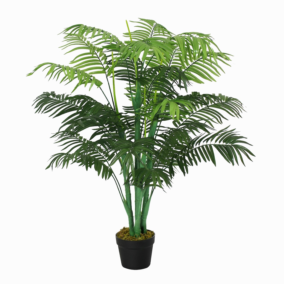 image 1 of Outsunny 125cm4FT Artificial Palm Plant Decorative Tree with Nursery Pot, Fake Plastic Indoor Home Office Decor, Green
