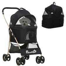 PawHut 3 In 1 Pet Stroller, Detachable Dog Cat Travel Carriage - Black