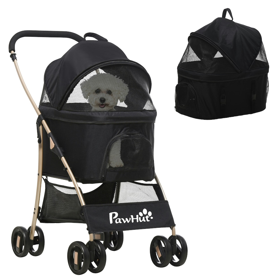 image 1 of PawHut 3 In 1 Pet Stroller, Detachable Dog Cat Travel Carriage - Black