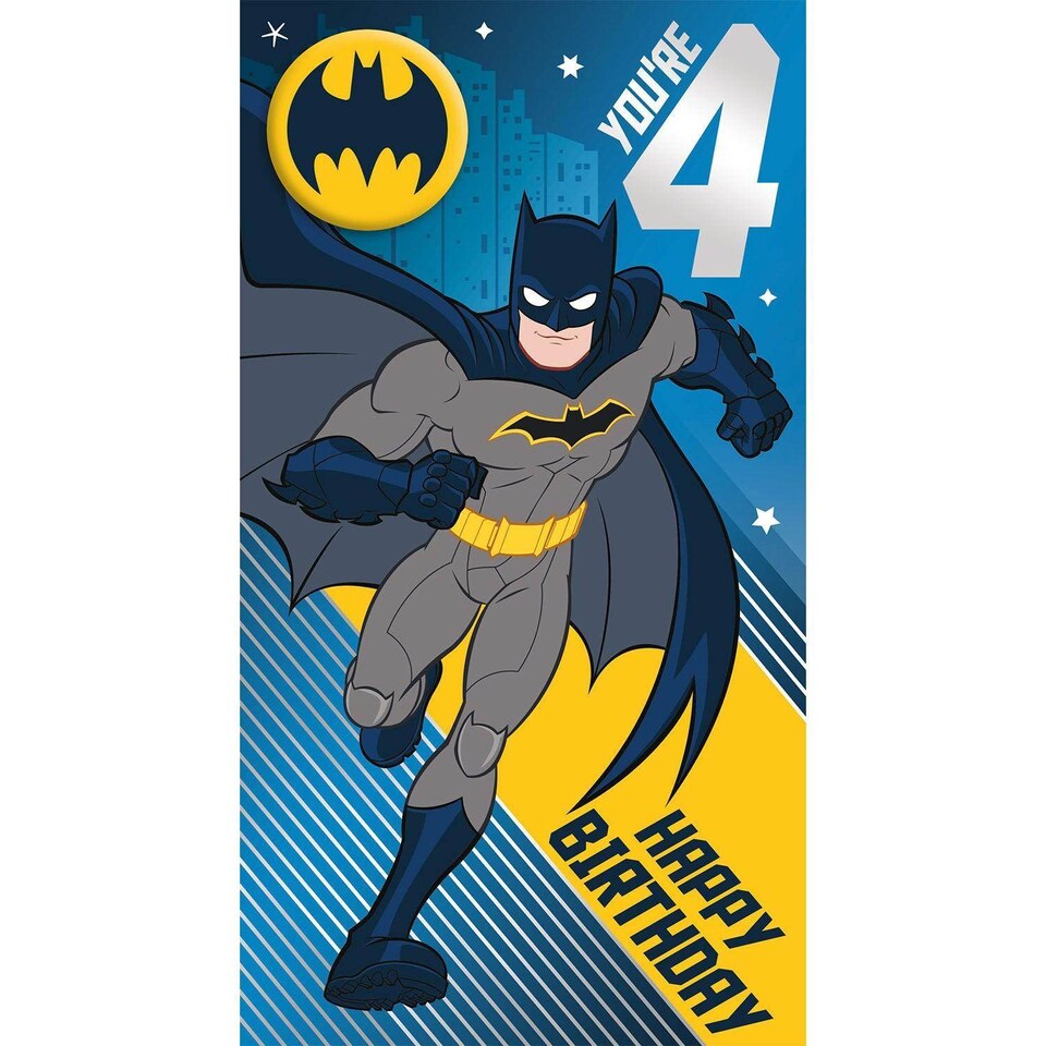 image 1 of Batman Age 4 Birthday Card With Badge