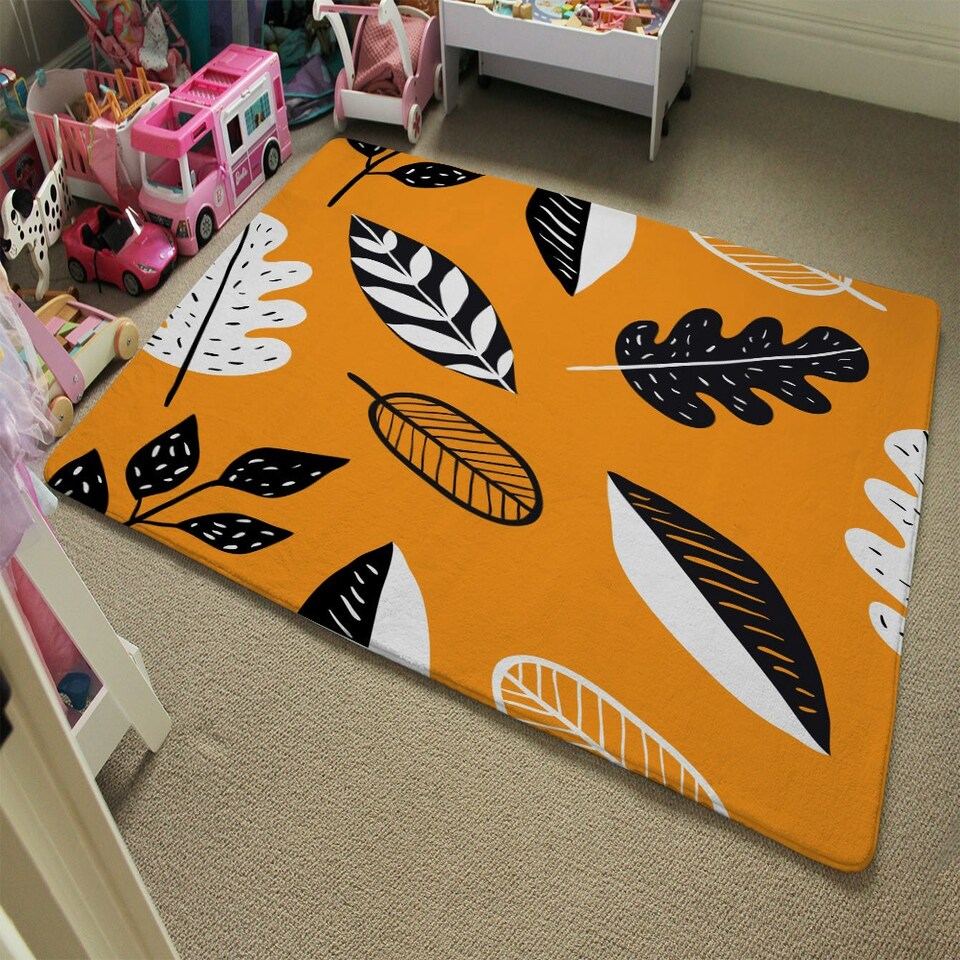 image 1 of doodle leaves (Rug) Orange | Medium: 80x150cm