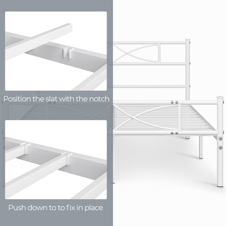 image 1 of Yaheetech 4ft6 Double Metal Bed Frame with Headboard, Heavy Duty Steel Platform, 32cm Under Bed Storage, Easy Assembly，White