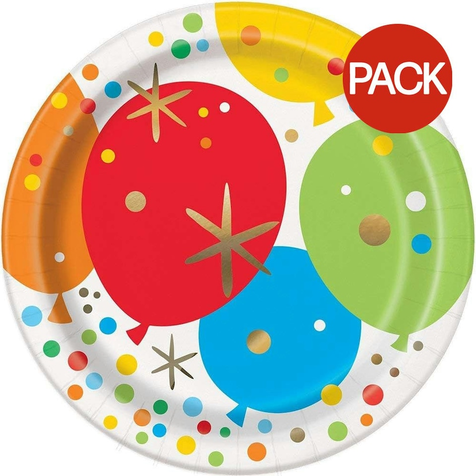 Unique Party Rainbow Balloons Dessert Plate (Pack of 8) - Multicoloured - One Size