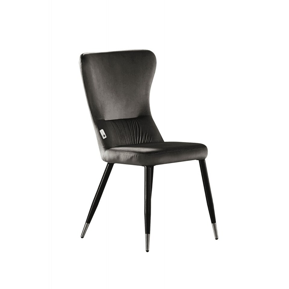 image 1 of Single New York Modern Velvet Dining Chair with High Back, Black Metal Legs | Grey | Gold End Tips